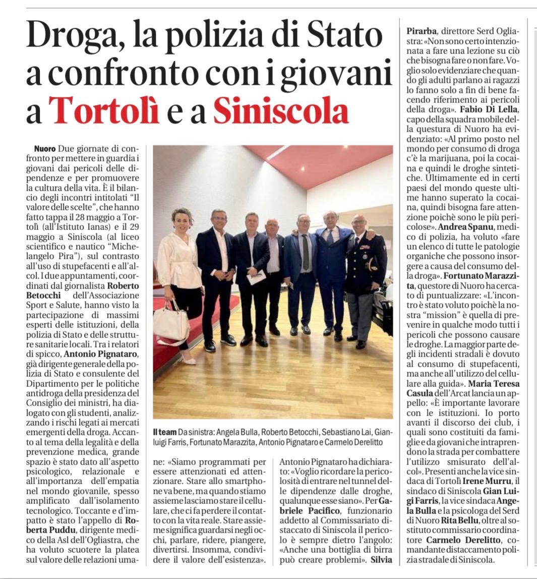 Droga,la polizia di Stato a confronto con i giovani a Tortolì e a Siniscola