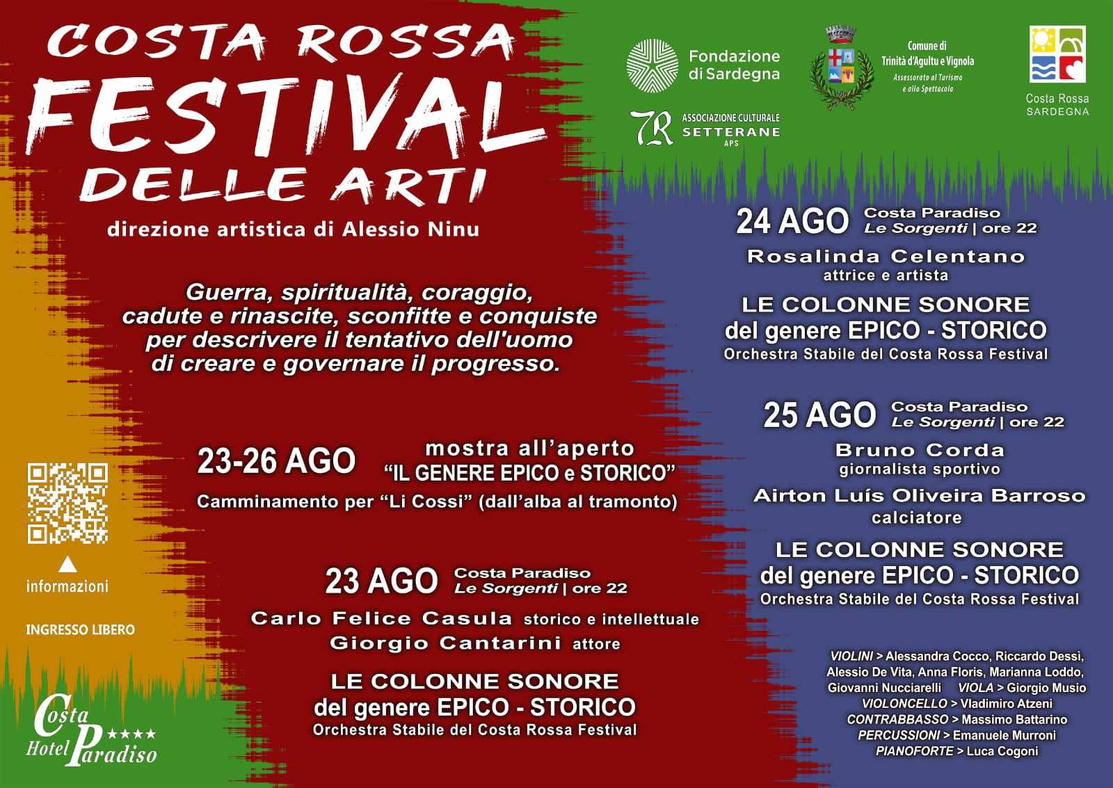 Via al “Costa Rossa Festival delle Arti” dal 23 al 25 agosto (Trinità d'Agultu e Vignola – Costa Paradiso).